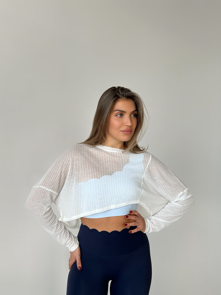 Лонгслив укороченный из трендовой полупрозрачной ткани