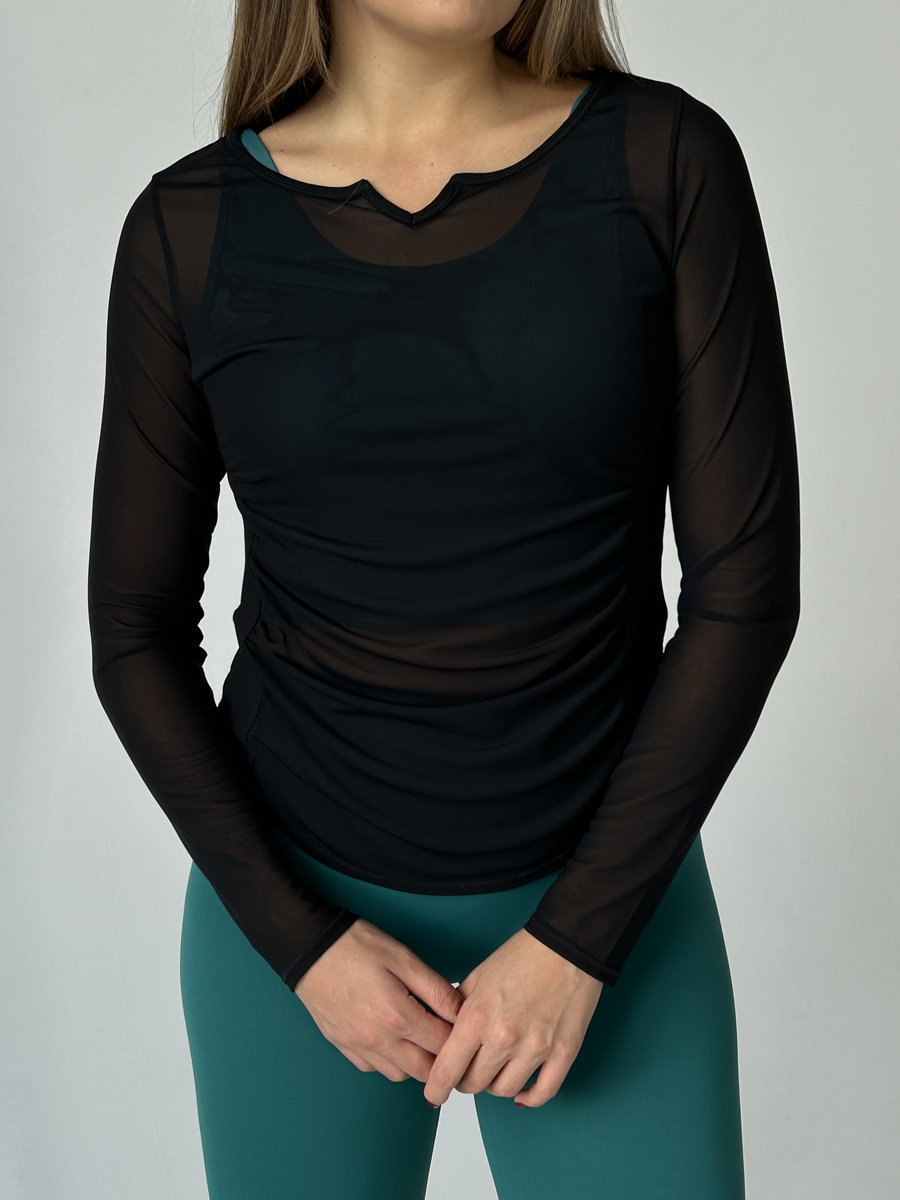 Лонгслив из сеточки с драппировкой