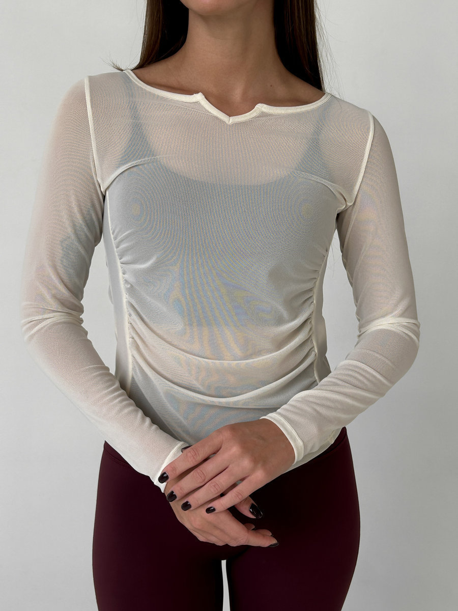 Лонгслив из сеточки с драппировкой