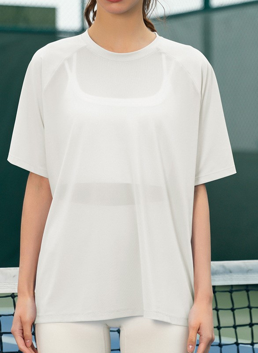 Футболка удлиненная из сетки с рукавом реглан