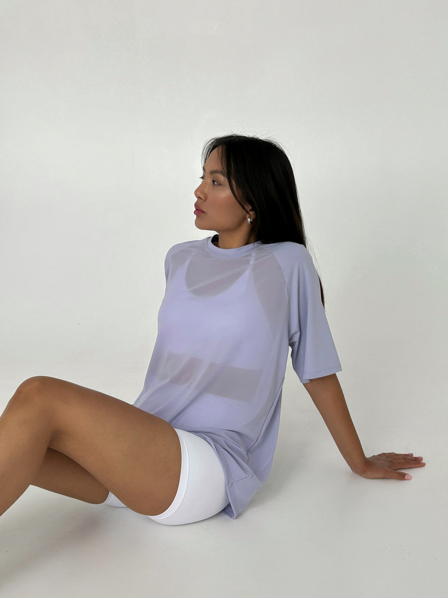 Футболка удлиненная из сетки с рукавом реглан