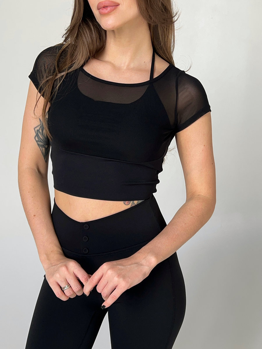 Спортивная футболка из сеточки двухслойная с открытой спиной