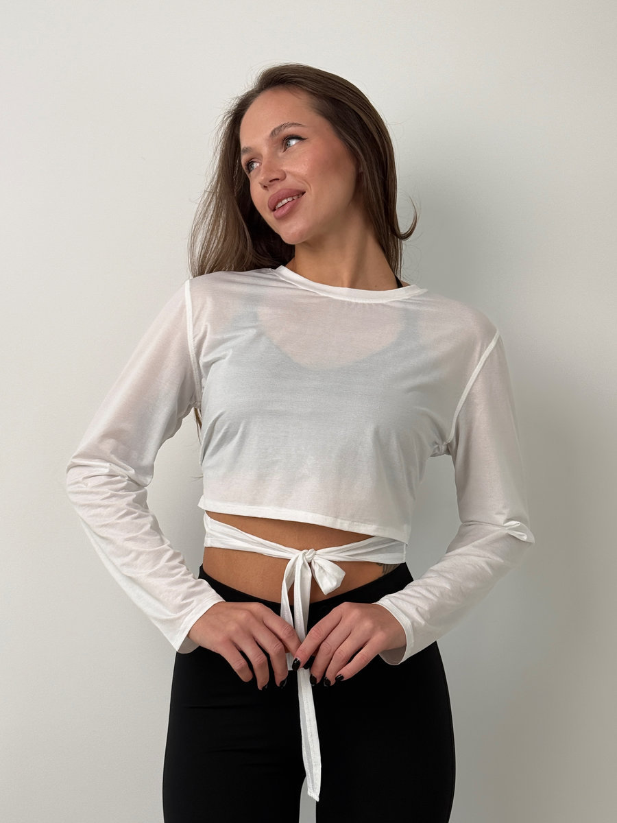 Лонгслив с длинными завязками на талии