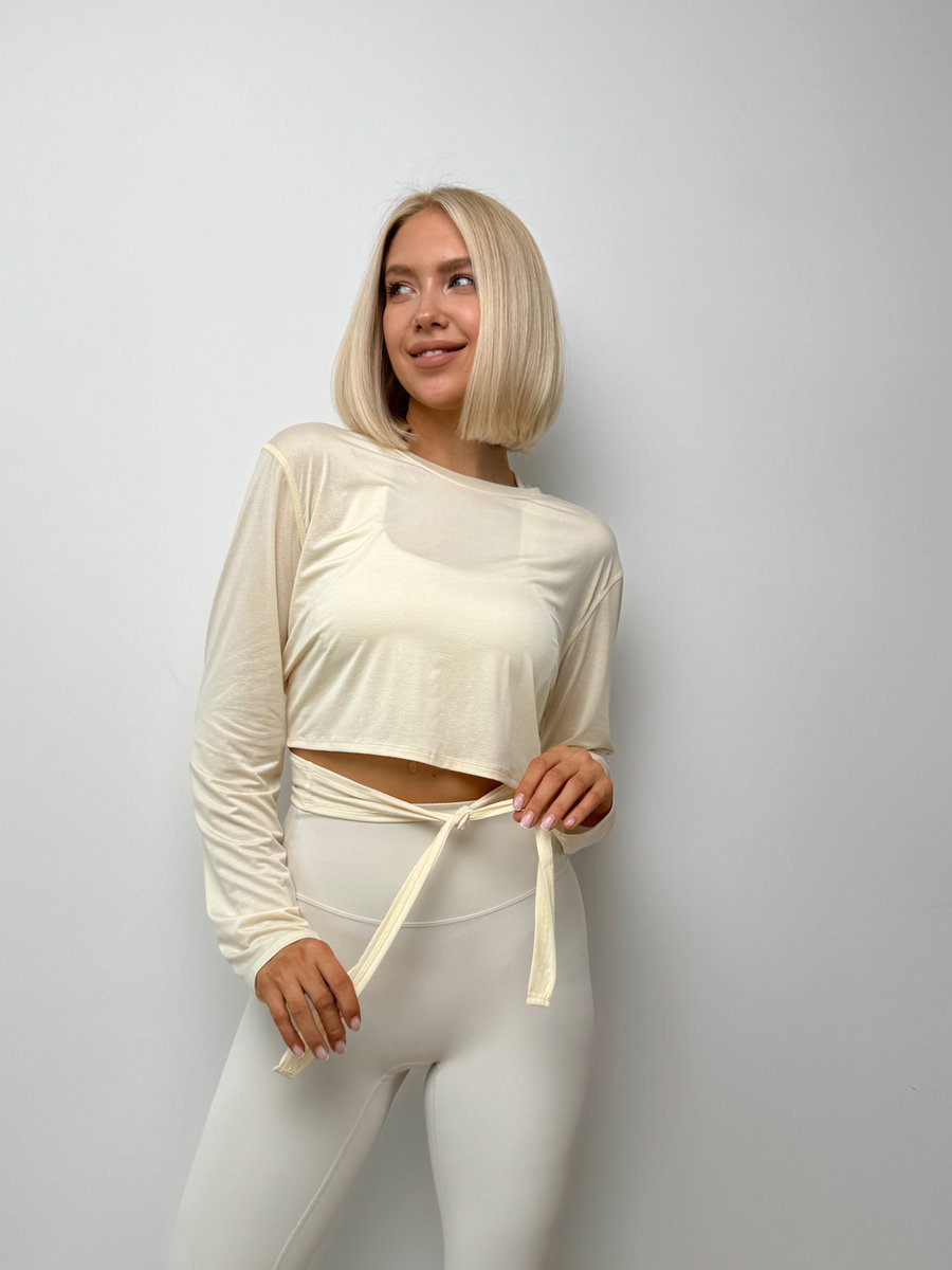 Лонгслив с длинными завязками на талии