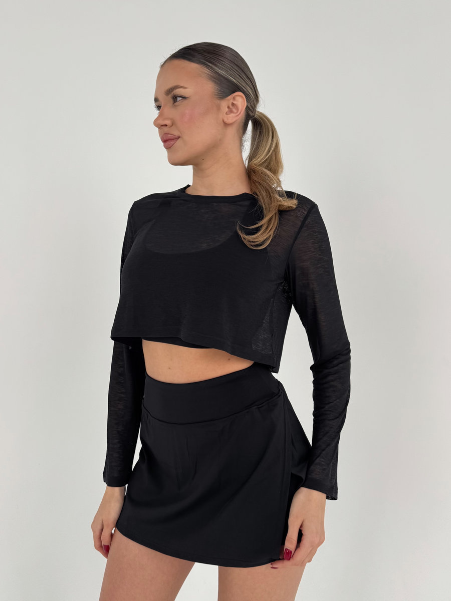 Лонгслив полупрозрачный укороченный свободного кроя