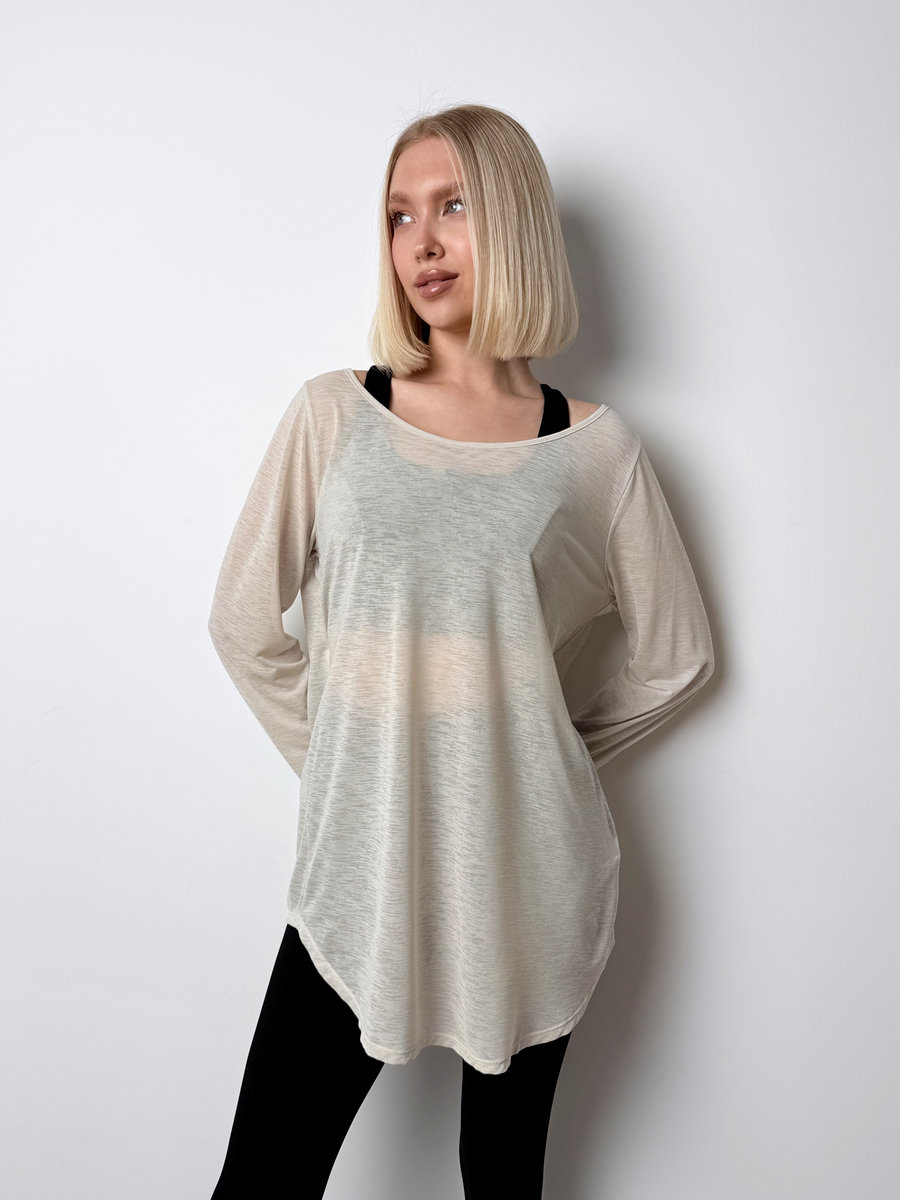 Лонгслив полупрозрачный с глубоким разрезом сзади