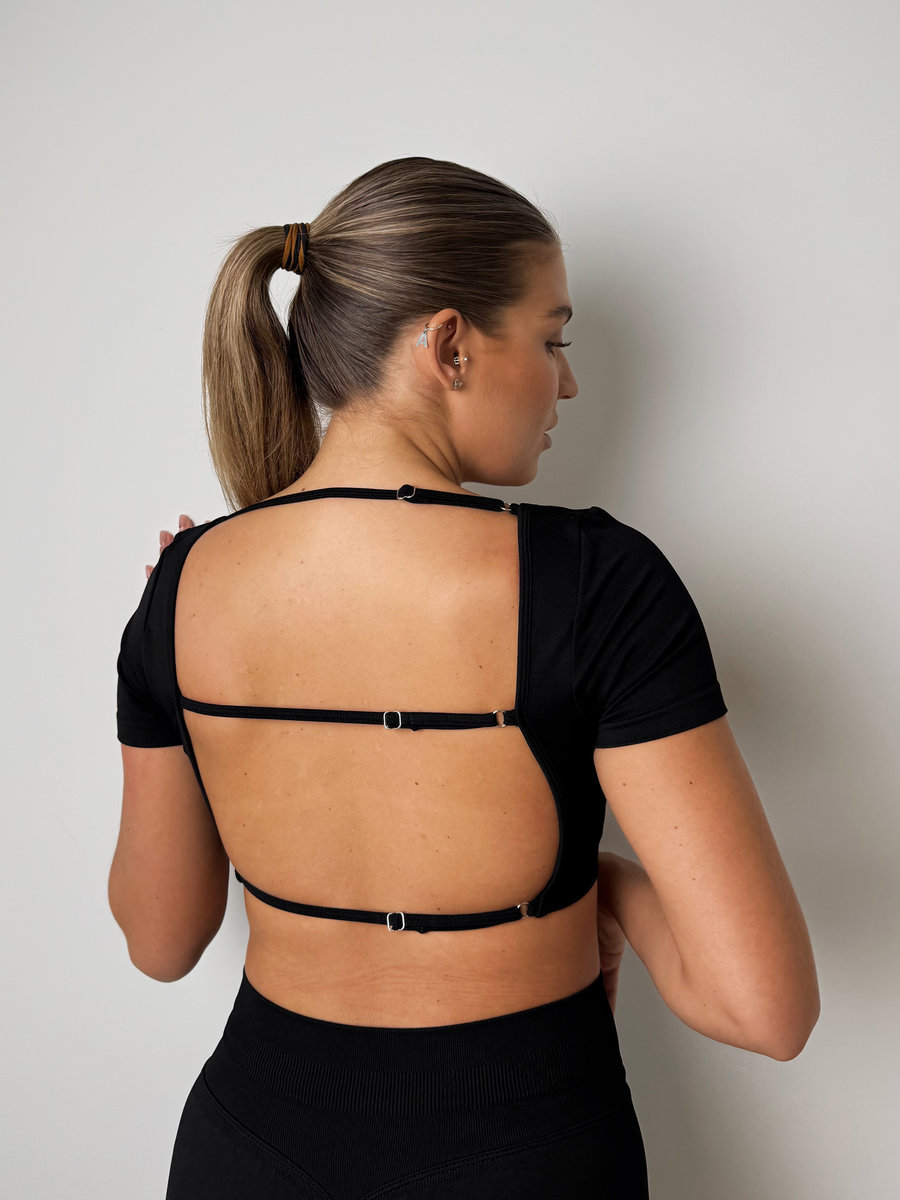 Укороченная футболка бесшовная с открытой спиной