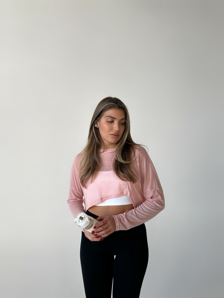 Лонгслив укороченный из трендовой полупрозрачной ткани