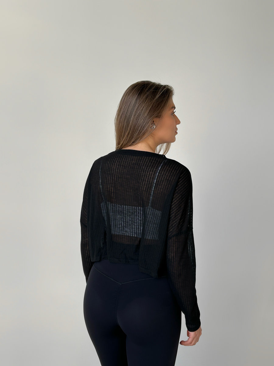 Лонгслив укороченный из трендовой полупрозрачной ткани