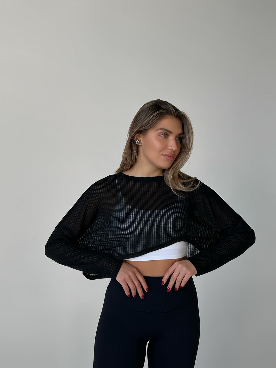 Лонгслив укороченный из трендовой полупрозрачной ткани