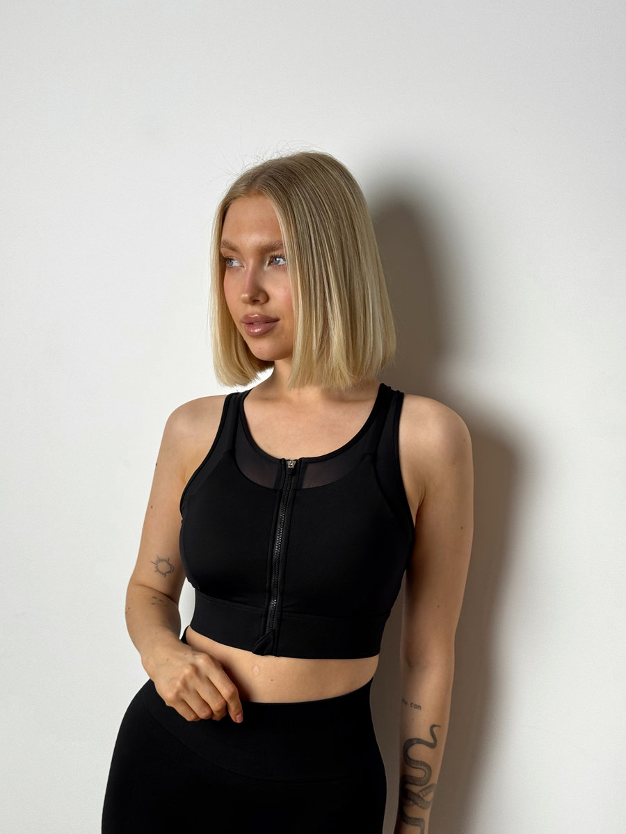 Спортивный топ с молнией на груди двухслойный