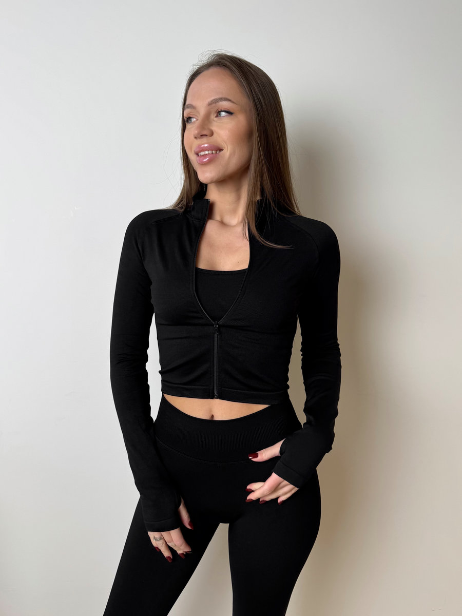 Спортивный бесшовный рашгард на молнии