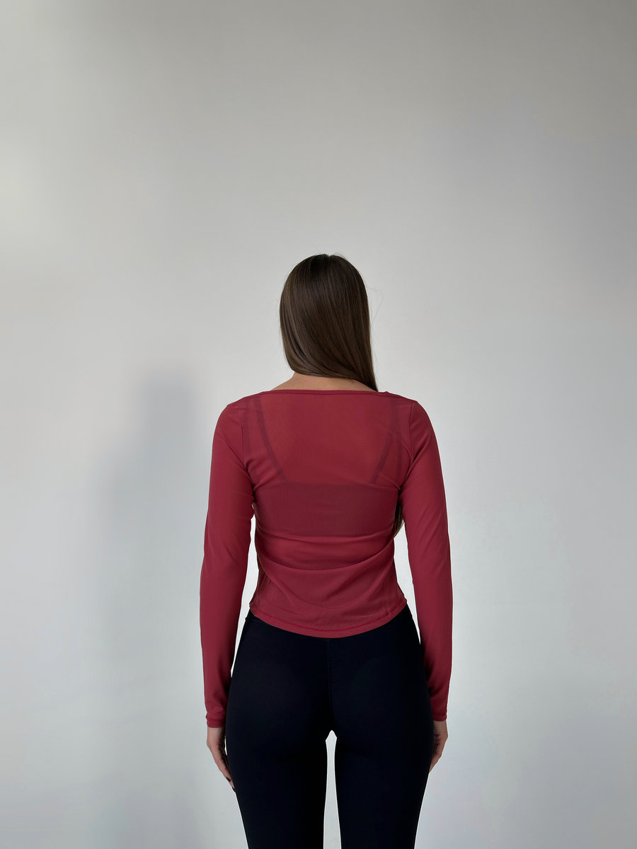 Лонгслив из сеточки с драппировкой