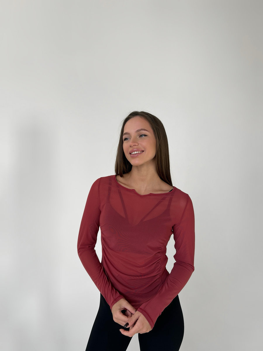 Лонгслив из сеточки с драппировкой