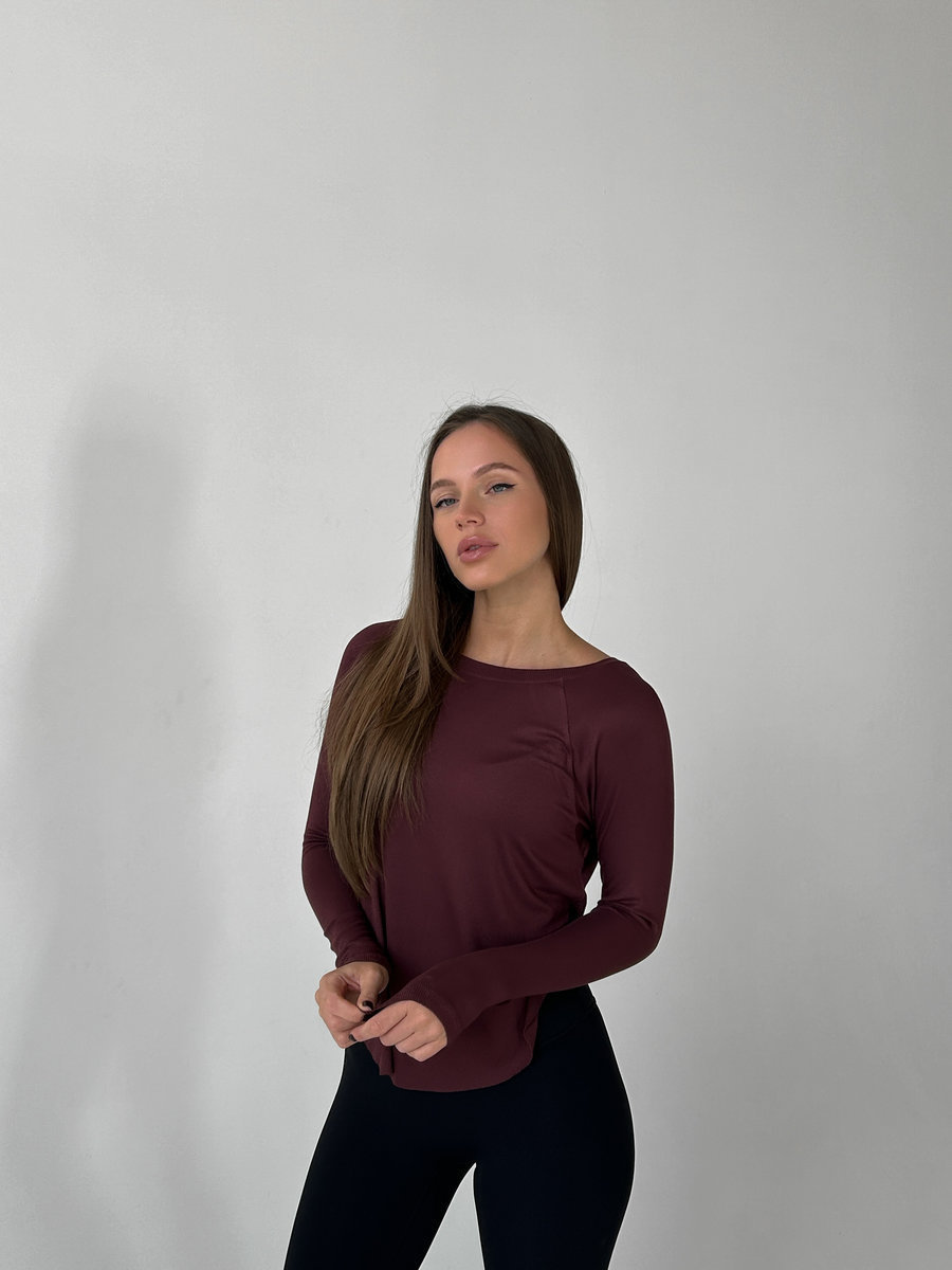 Лонгслив свободного кроя в рубчик