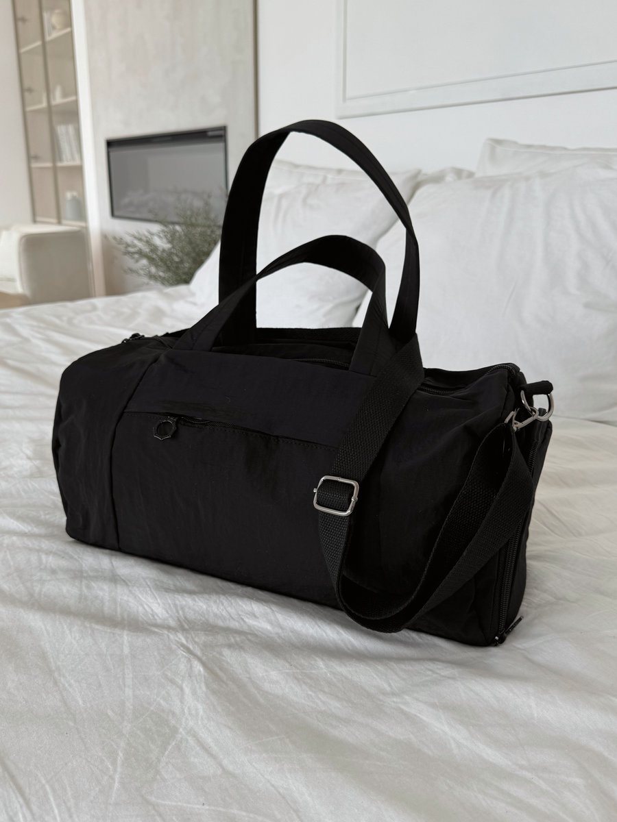 Спортивная сумка цилиндрической формы из трендовой ткани (черный)