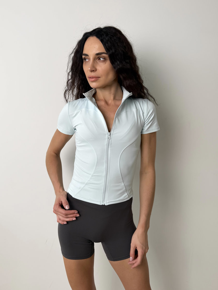Футболка укороченная с молнией на груди и воротником стойкой Contour Zip Top