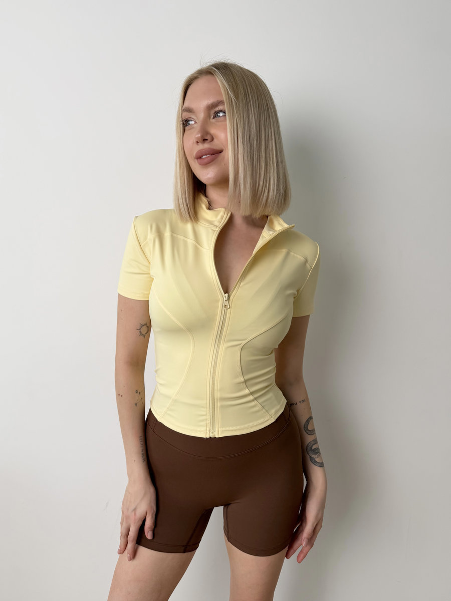 Футболка укороченная с молнией на груди и воротником стойкой Contour Zip Top