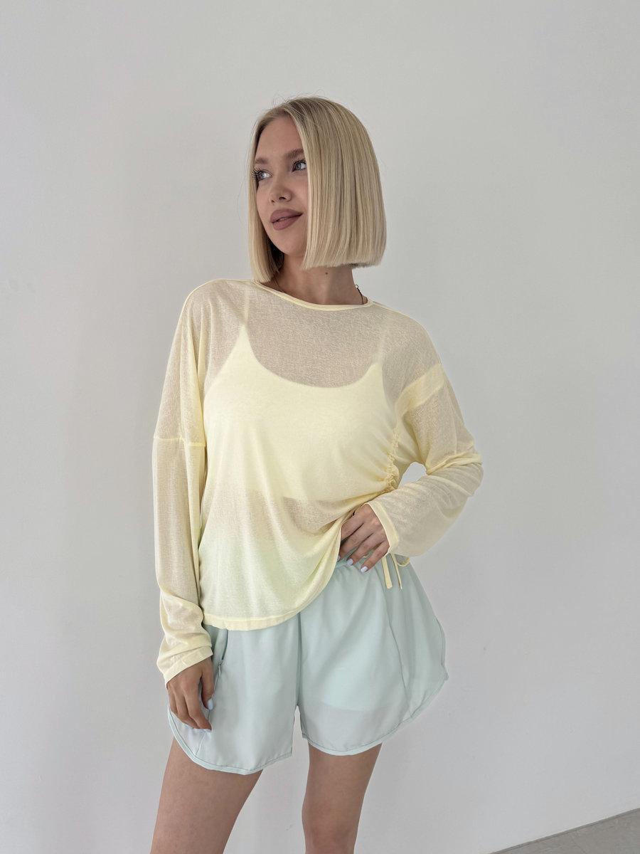 Лонгслив полупрозрачный со сборкой спереди Sheer Gather