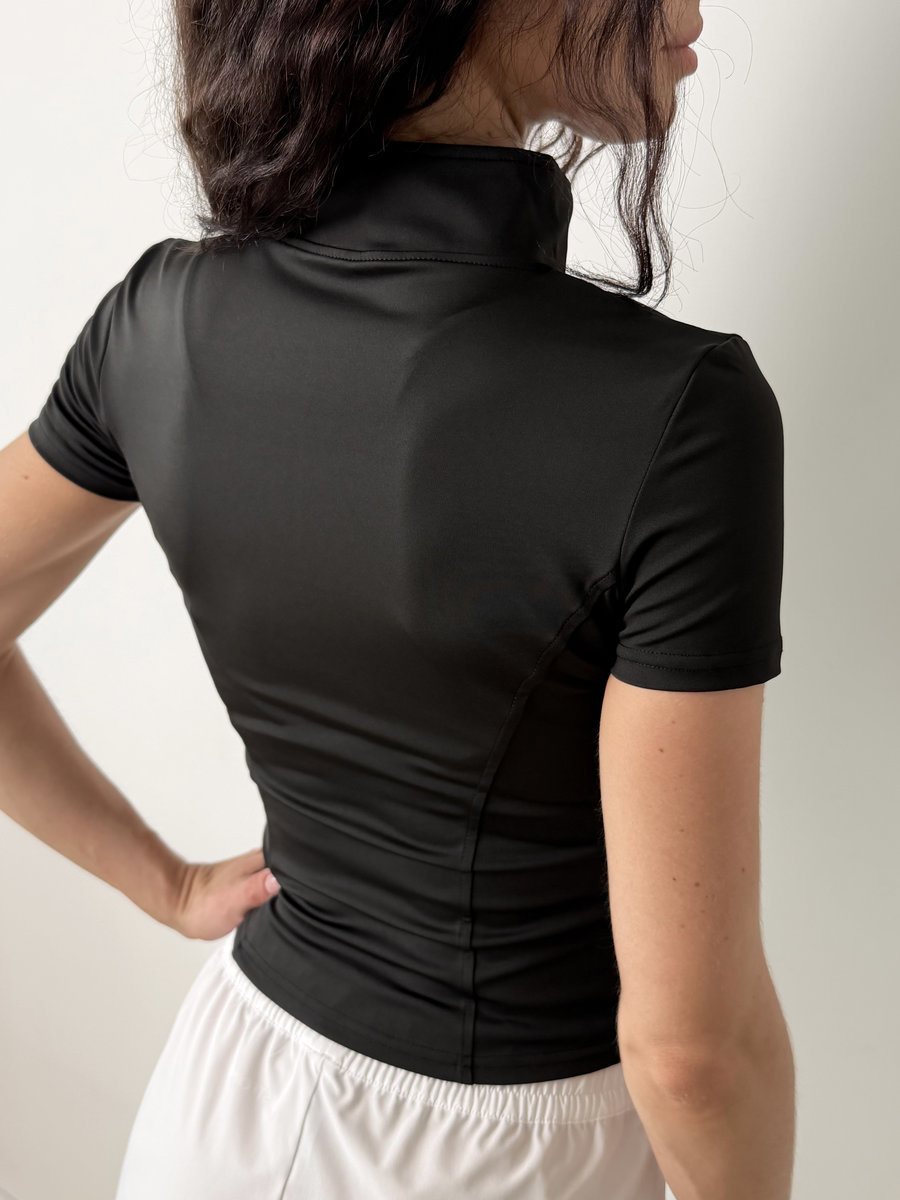 Футболка укороченная с молнией на груди и воротником стойкой Contour Zip Top