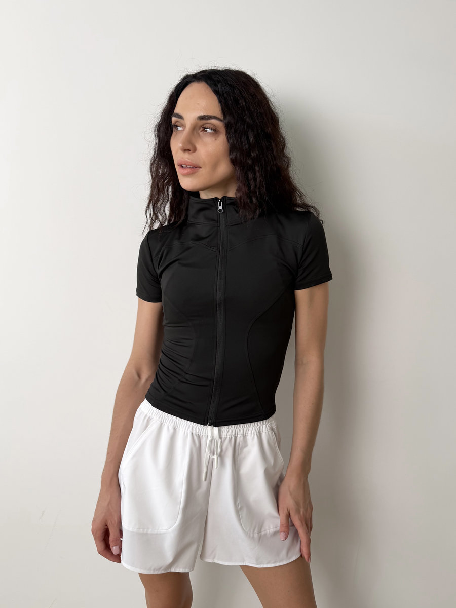 Футболка укороченная с молнией на груди и воротником стойкой Contour Zip Top