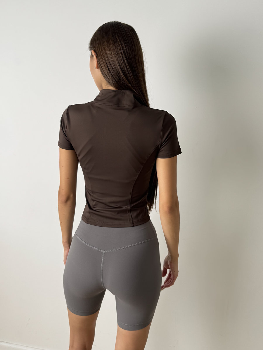 Футболка укороченная с молнией на груди и воротником стойкой Contour Zip Top