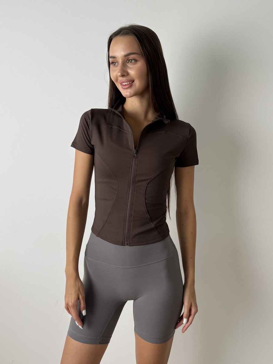 Футболка укороченная с молнией на груди и воротником стойкой Contour Zip Top