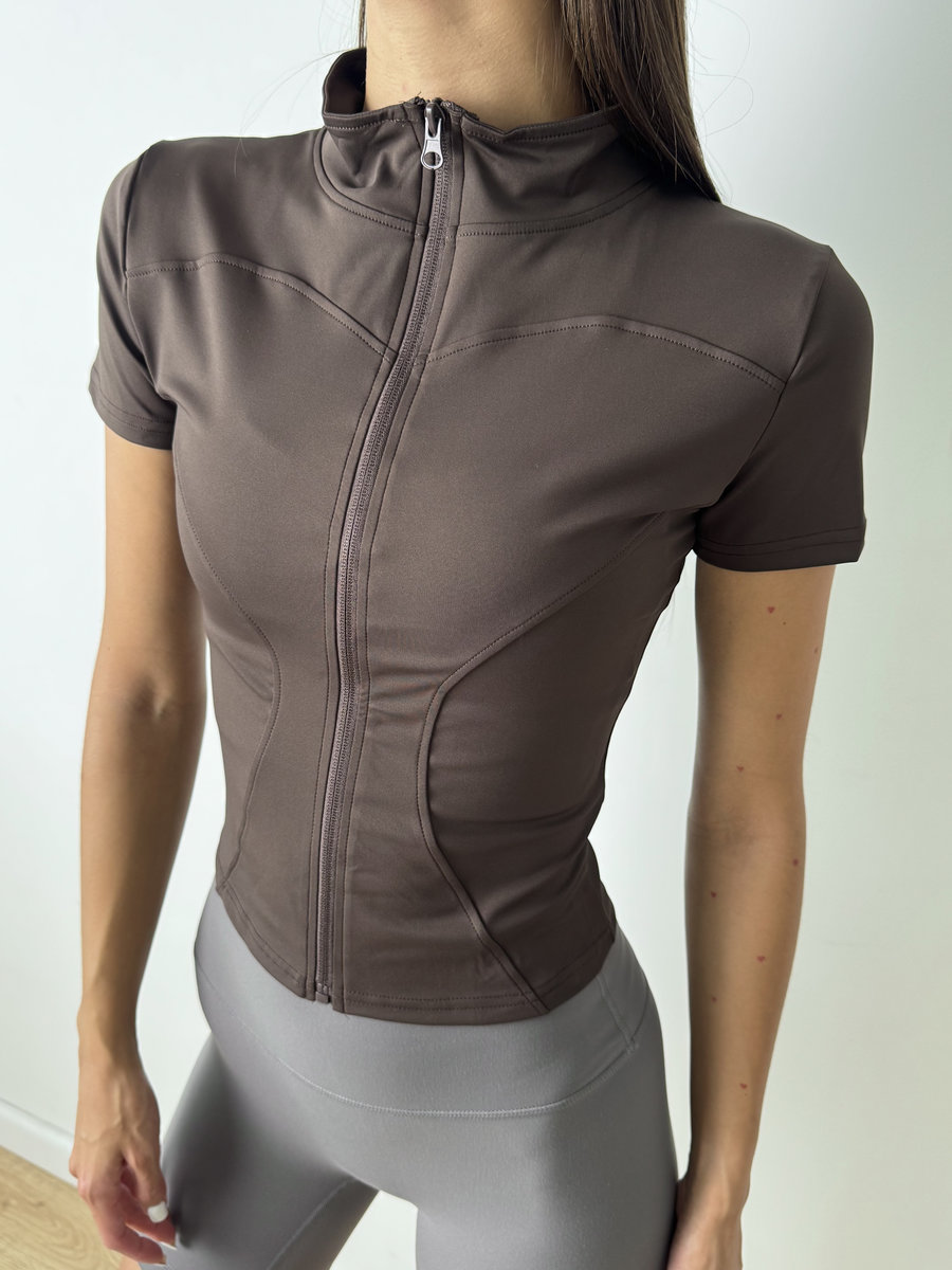 Футболка укороченная с молнией на груди и воротником стойкой Contour Zip Top