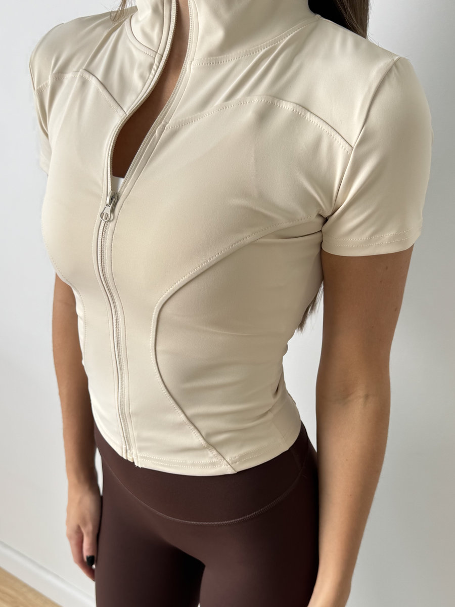 Футболка укороченная с молнией на груди и воротником стойкой Contour Zip Top
